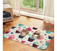 Cupcake Candy Hearts Sweet Dog Food Mats for Floors, 16x24 Inch Non-Slip Super Absorbent Pet Food Mat, Dishwasher Dog Mat for Food and Water, Cute Rubber Quick Dry Pet Feeding Mat for Dogs Puppy Cats