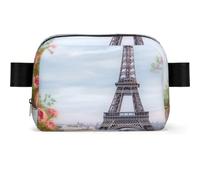 Cupcake candy hearts sweet Fanny Pack Crossbody Waist Bag Pack Waterproof Mini Belt Bag Bum Hip Bag for Men Women, Paris Eiffel Tower With Flowers, One Size