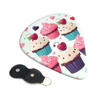 Cupcake candy hearts sweet Guitar Picks 6 Pcs, 0.96mm Thickness Celluloid Plectrum with Leather Picks Holder, Personalized Guitar Pick for Bass Electric Acoustic Guitars Lovers Gift