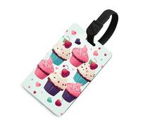 Cupcake Candy Hearts Sweet Luggage Tag Travel Essentials TPU Bag Tag Personalized Luggage Tags Holder Name Id Identifiers Card with Black Lanyard for Suitcase Backpack Toolbox, Black, One Size