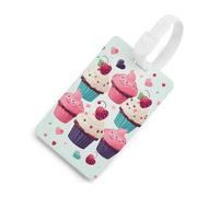 Cupcake Candy Hearts Sweet Luggage Tag Travel Essentials TPU Bag Tag Personalized Luggage Tags Holder Name Id Identifiers Card with Black Lanyard for Suitcase Backpack Toolbox, White, One Size
