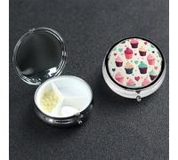 Cupcake Candy Hearts Sweet Pill Case 3 Compartment Pill Box Portable Metal Pill Organizer Cute Travel Pill Container Vitamin Organizer for Purse Pocket Travel Gift