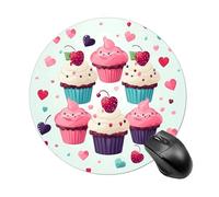 Cupcake Candy Hearts Sweet Round Mouse Pad Cute Small Computer Mouse Mat Non-Slip Rubber Base Gaming Mousepad for Wireless Mouse, Gaming, Office, Laptop, Women, Men