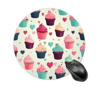 Cupcake Candy Hearts Sweet Round Mouse Pad, Non-Slip Rubber Base Waterproof Washable, Computer Mouse Mat for Office Gaming Studying, Premium-Textured Durable Portable Circle Mousepad for Desktop PC No