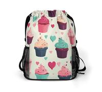 Cupcake Candy Hearts Sweet Sports Drawstring Backpack,Packsack with Shoe Compartment And Wet Proof Pocket for Youth
