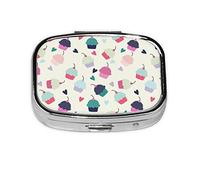 (Cupcake Candy Hearts Sweet) Square Pill Box with 2 Compartment Small Pill Organizer Portable Pill Case Vitamin Containers, Travel Essentials 5.5x4x1.8 cm