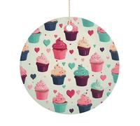 Cupcake Candy Hearts Sweet Sublimation Ceramic Ornaments Round Christmas Ornaments Personalized Xmas Tree Decor for Holiday Hanging Decorations Keepsake Crafts Gift 3"