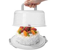 Cupcake Carrier, Round 7-Slot Cupcake Containers Keeper, Cake Stand with Lid And Handle Portable Cake Container Holder Two-Sided Base For Pies Cookies Nuts Fruit