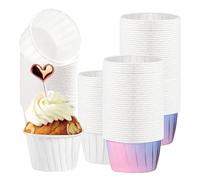 Cupcake Cases, 100 Pcs Large Muffin Cases Paper Baking Cups Greaseproof Cupcake Liners for Birthday Wedding Party Christmas Dessert Baking Accessories(White + Pink)