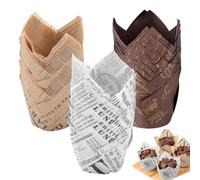 Cupcake Cases, 4 Colors Tulip Muffin Cases for Baking, Greaseproof Muffin Cups for Home Baking, Cake Shops, Birthday Parties and Various Festivals (White, Brown)