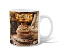 Cupcake Ceramic Coffee Mug, Rustic Vintage Bakery Menu Fall Brown Novelty Work Drinking Mugs with Handle Ideal for Friends Family Lovers Eldership Senior Co-Worker 11 Oz