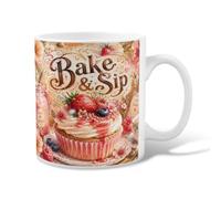 Cupcake Ceramic Coffee Mug, Vintage Fanciful Strawberry Blueberry Summer Pastel Peach Novelty Hot Chocolate Mug with Handle Ideal for Friends Family Co-Worker Lovers Eldership Senior 11 Oz