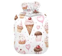 Cupcake Chocolate Pattern Hot Water Bottle with Velvet Cover Hot Water Bag for Pain Relief 2L, Neck Cramps Shoulders Pain Relief, Hot Cold Pack