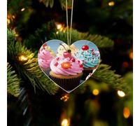Cupcake Christmas Ornaments - Acrylic Christmas Pendant Love Xmas Tree Ornament with Hanging String, Personalized Vintage Holiday Party Decorations for Xmas Gifts