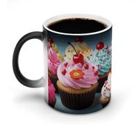 Cupcake Color Changing Mug Heat Sensitive Ceramic Coffee Cups Novelty Heat Activated Cup 12 Oz Magic Mug for Office Home Use, Unique Gift Idea for Coffee Tea Drinkers