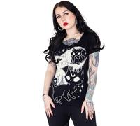 Cupcake Cult Goth T-Shirt Midnight Kitty Punk Anime Cartoon Cat Cotton Top, Black, S