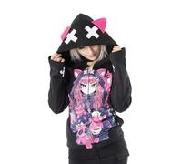 Cupcake Cult Kitty Mayhem Zipped Hoodie Gothic Anime Cat Ear Style Hoodie Jacket, Black, S
