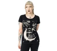 Cupcake Cult Moonlit T-Shirt Gothic Cat Celestial Print Black Womens Gothic Top, Black, L