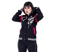 Cupcake Cult Sad But Cute Varsity Women's Hooded Jacket Black/White/Pink Gothic, Nu Goth, Black/White/Pink, M