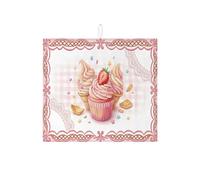 Cupcake Dish Drying Mats for Kitchen Counter, Peach Vintage Absorbent Dish Drainer Rack Mat, Spring Microfiber Drying Pad for Coffee Bar Protector 16x18 Inch