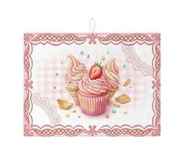 Cupcake Dish Drying Mats for Kitchen Counter, Peach Vintage Absorbent Dish Drainer Rack Mat, Spring Microfiber Drying Pad for Coffee Bar Protector 18x24 Inch