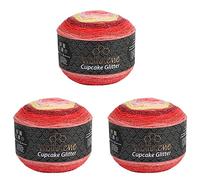 Cupcake Glitter Simli 3 x 150 g Knitting Wool 450 g Wool for Knitting and Crocheting Baby Wool Turkish Wool Colour Gradient Wool Glitter (1910 Red Yellow)