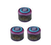 Cupcake Glitter Simli 3 x 150 g Knitting Wool 450 g Wool for Knitting and Crocheting Baby Wool Turkish Wool Colour Gradient Wool Glitter (3210 Purple Berry Turquoise)