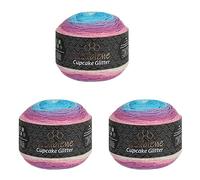 Cupcake Glitter Simli 3 x 150 g Knitting Wool 450 g Wool for Knitting and Crocheting Baby Wool Turkish Wool Gradient Wool Glitter (3000 Light Blue Pink Pastel)
