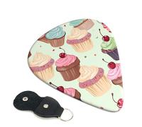 Cupcake Guitar Picks 6 Pack with Leather Guitar Pick Holder Keychain, Plectrum Key Fob Cases Bag, Abstract Art Plectrum for Acoustic Electric Guitar, Ukulele 0.71mm