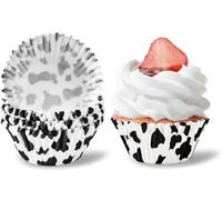 Cupcake Liners Baking Cups 100 Pack Standard Paper Muffin Cups Food Grade Cupcake Wrappers Greaseproof Muffin Liner Non-Stick Cow Printing Baking Cup Paper for Wedding Birthday Party Festival