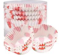 Cupcake Liners Baking Cups 100 Pack Standard Paper Muffin Cups Food Grade Cupcake Wrappers Greaseproof Muffin Liner Non-Stick Strawberry Printing Baking Cup Paper for Wedding Birthday Party Festival