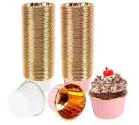Cupcake Muffin Cases,100 PCS Cupcake Cases Muffin Liners Cases Foil Metallic Cake Cups Oil Proof Baking Cups Thick Muffin Cases Household Oven Birthday Wedding Party Muffins Pastry Molds