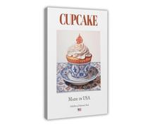 Cupcake on Maiolica Tile Plate Canvas Poster Bedroom Decor Landscape Office Room Decor Gift 8" L X 12" W