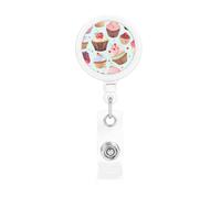 Cupcake Pattern Badge Reel Retractable Badge Holder with Keychain Funny ID Clips for Badges Lightweight Plastic Name Card Holders for Nurses Office Teacher