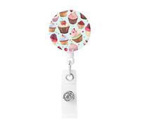 Cupcake Pattern Badge Reel Retractable Badge Holder with Keychain Id Clips for Badges Lightweight Plastic Name Card Holders for Nurses Office Teacher