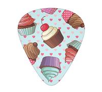 Cupcake Pattern Guitar Picks 12 Pcs Classical Triangle Guitar Plectrums Includes Thin, Medium & Heavy Gauges 3 Sizes for Bass Electric Acoustic Guitars Ukulele with Organizer Storage Box