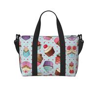 Cupcake Pattern Large-Capacity Travel Bag with Adjustable Shoulder Strap, Suitable for Sports, Fishing, and Fitness.