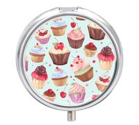 Cupcake Pattern Pill Cases Round Pillbox with 3 Compartments Portable Travel Pill Organizer Box Mini Metal Pill Holder and Vitamin Containers for Fish Oil & Supplements