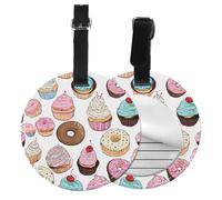 Cupcake Pattern Print 1/2/4pcs Luggage Tags,Round Leather Travel Suitcase Labels with Privacy Name Address Card
