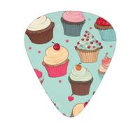 Cupcake Pattern Print Guitar Picks 12-Pack - Assorted Thickness Picks (0.46mm, 0.71mm, 0.96mm) with Storage Box & Assorted Unique Design for Acoustic, Electric, Bass, and Ukulele Players