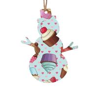 Cupcake Pattern Print Holiday Decorations Set, 6pcs Angel Bell Tree Snowman Wooden Ornament For Christmas Hanging