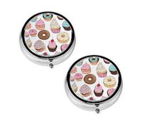 Cupcake Pattern Print Pill Box 3 Compartment Medicine Pill Case,Portable for Pocket Or Purse Pill Organizer Decorative Metal Medicine Vitamin Organizer Unique Gift