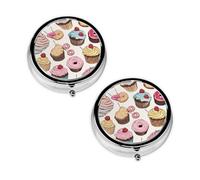 Cupcake Pattern Print Pill Box 3 Compartment Medicine Pill Case,Portable for Pocket Or Purse Pill Organizer Decorative Metal Medicine Vitamin Organizer Unique Gift