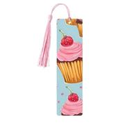 Cupcake Pattern Print Reading Page Markers Wooden Bookmarks, 5pcs Wood Bookmarks with Tassels, Gifts for Men Women