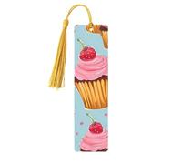 Cupcake Pattern Print Reading Page Markers Wooden Bookmarks, 5pcs Wood Bookmarks with Tassels, Gifts for Men Women