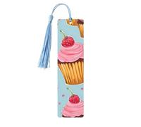 Cupcake Pattern Print Reading Page Markers Wooden Bookmarks, 5pcs Wood Bookmarks with Tassels, Gifts for Men Women