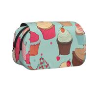 Cupcake Pattern Printed Flip Pencil Case with 2 Compartments, Large Capacity, Portable Stationery Organizer for School, Travel and Art