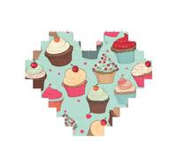 Cupcake Pattern Printed Jigsaw Puzzle 10.8x12.8 CM, Heart-Shaped Puzzle Challenging Game for Adults Gifts, Family Fun Decorative Wall Decor