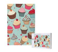 Cupcake Pattern Printed Jigsaw Puzzle with Storage Box, Wooden Puzzle for Adults and Kids, 1000 Pieces Family Fun Decorative Game