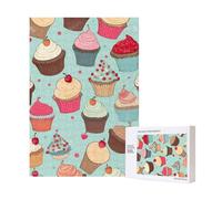 Cupcake Pattern Printed Jigsaw Puzzle with Storage Box, Wooden Puzzle for Adults and Kids, 300 Pieces Family Fun Decorative Game